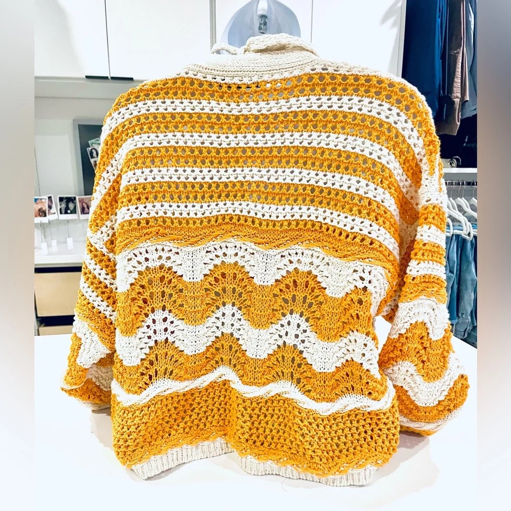 Zara open knit crochet sweater and crop top set in cream and orange size S